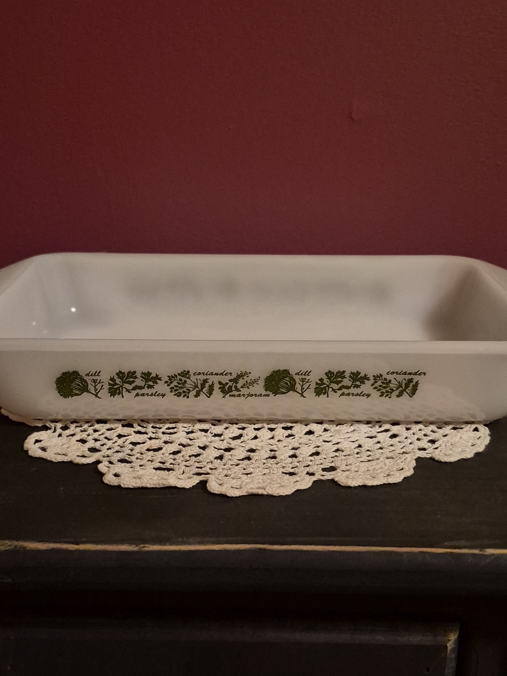 White Glasbake Herb-Print Casserole Dish